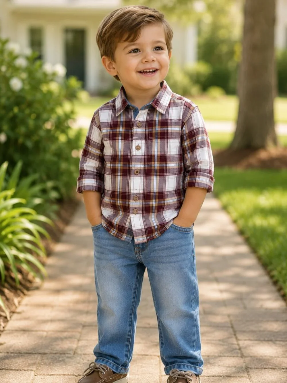 NWT OshKosh B'gosh Toddler Boy Outfit Set 18 Months Plaid Shirt Jeans Fall